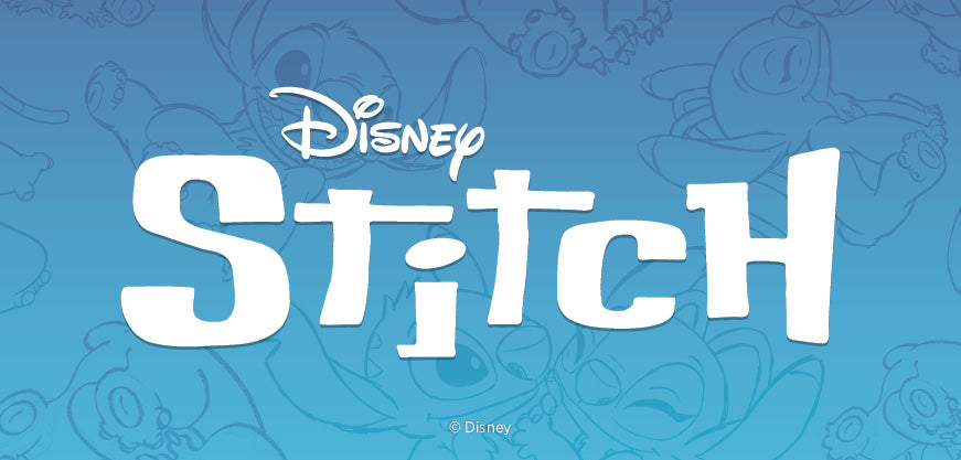 Disney Stitch logo on a blue background with cartoon characters.